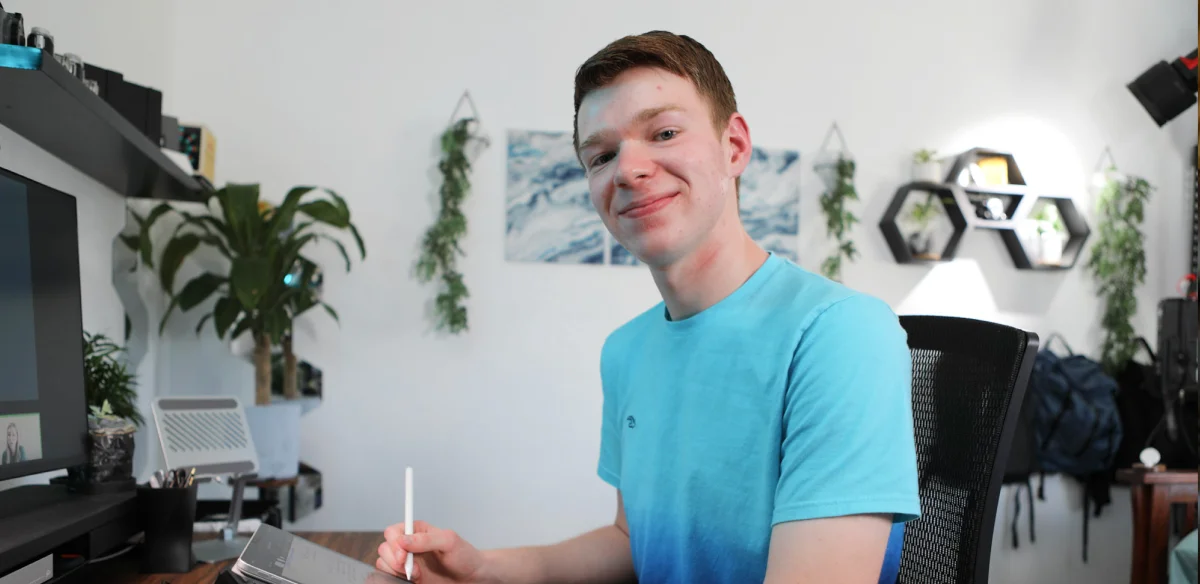 Boy studying at his house